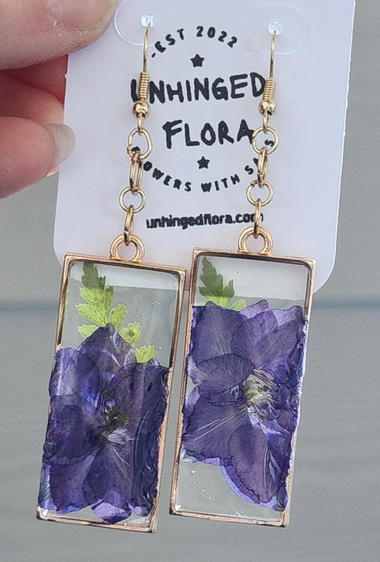 Pressed Flower Earrings - Delphinium