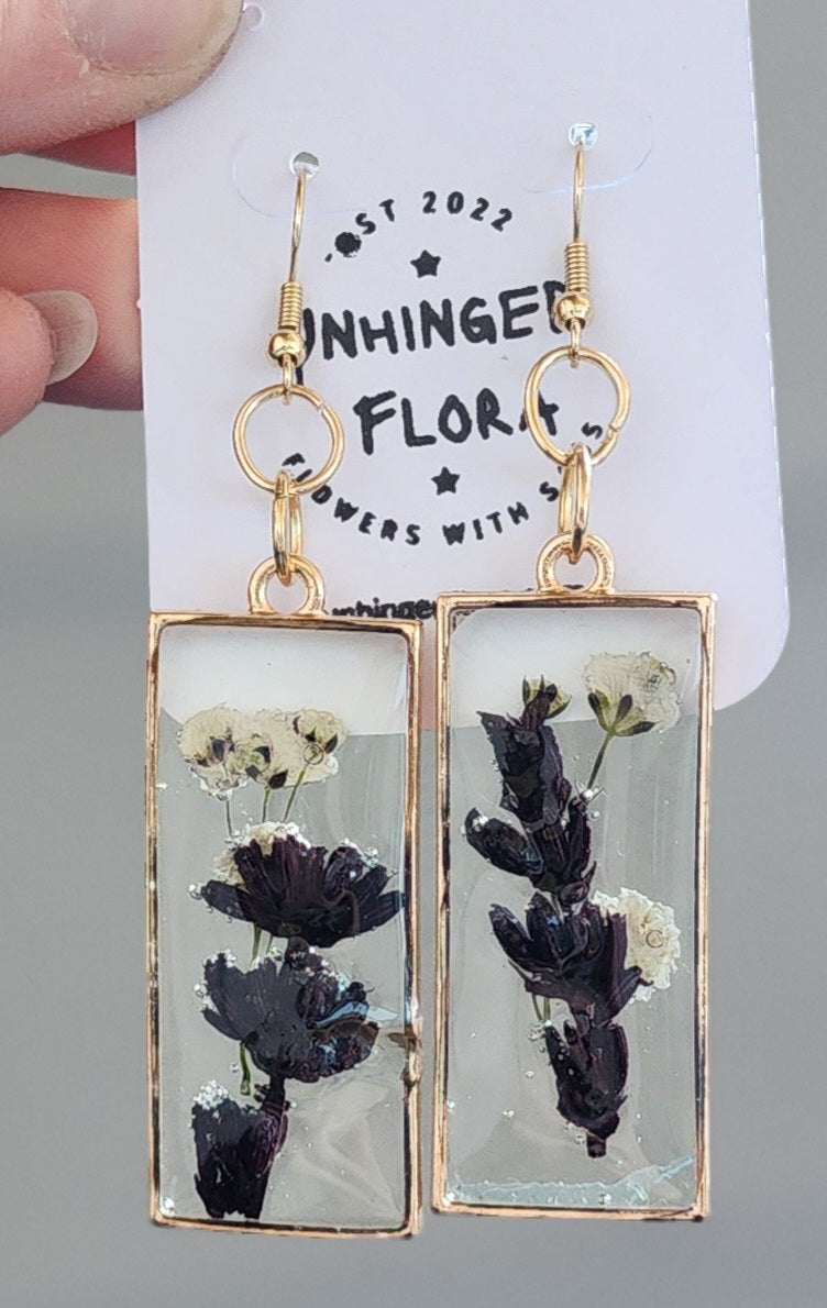 Pressed Flower Earrings - Lavender and Baby's Breath