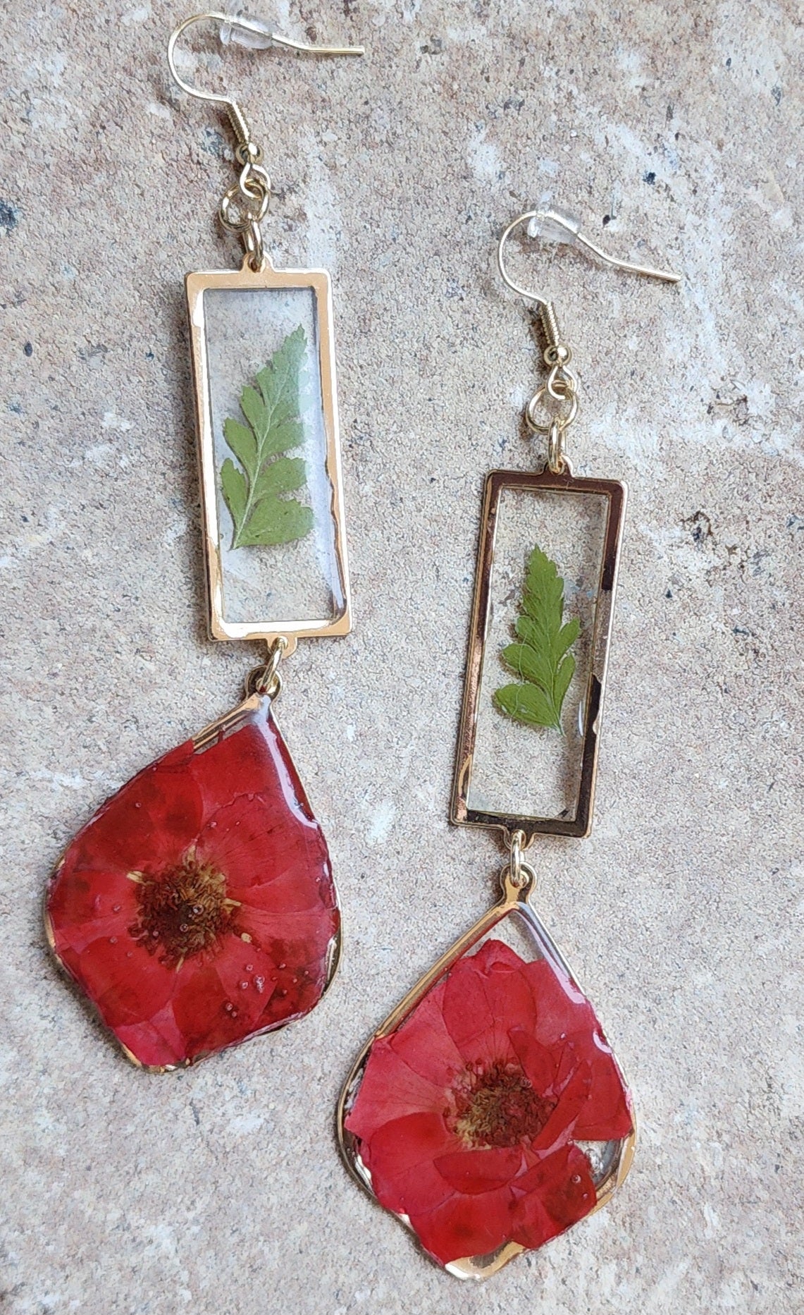 Pressed Flower Earrings - Tiny Red Roses