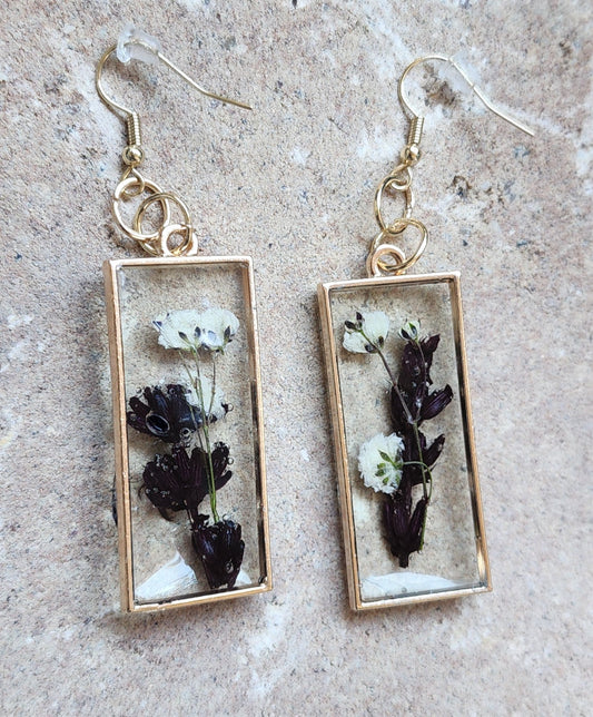 Pressed Flower Earrings - Lavender and Baby's Breath