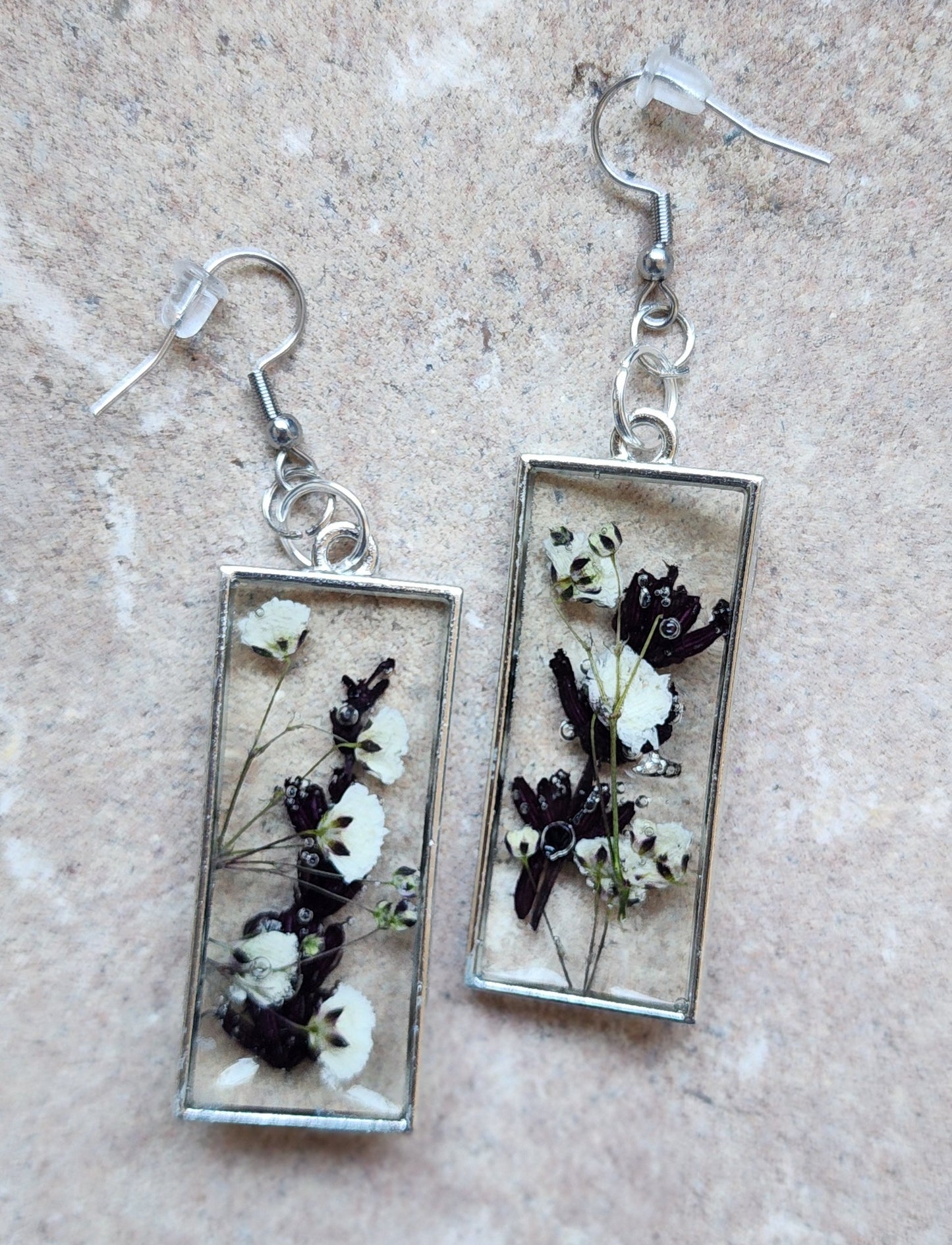 Pressed Flower Earrings - Lavender and Baby's Breath