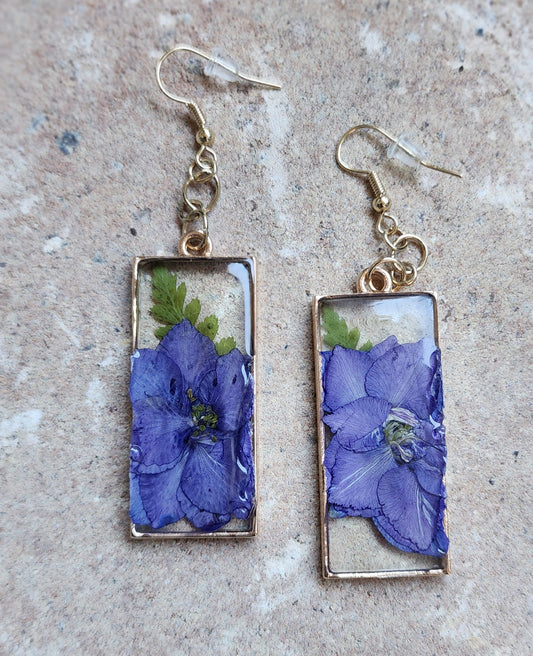 Pressed Flower Earrings - Delphinium