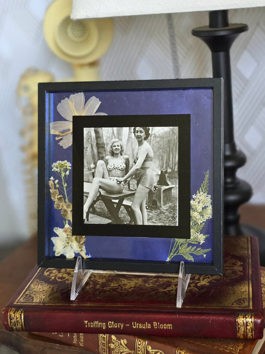 Framed "Homemade" Vintage Smut With 2 Ladies and Pressed Flowers