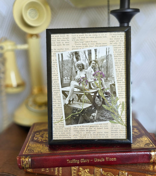 Framed "Homemade" Vintage Smut With 2 Ladies and Pressed Flowers